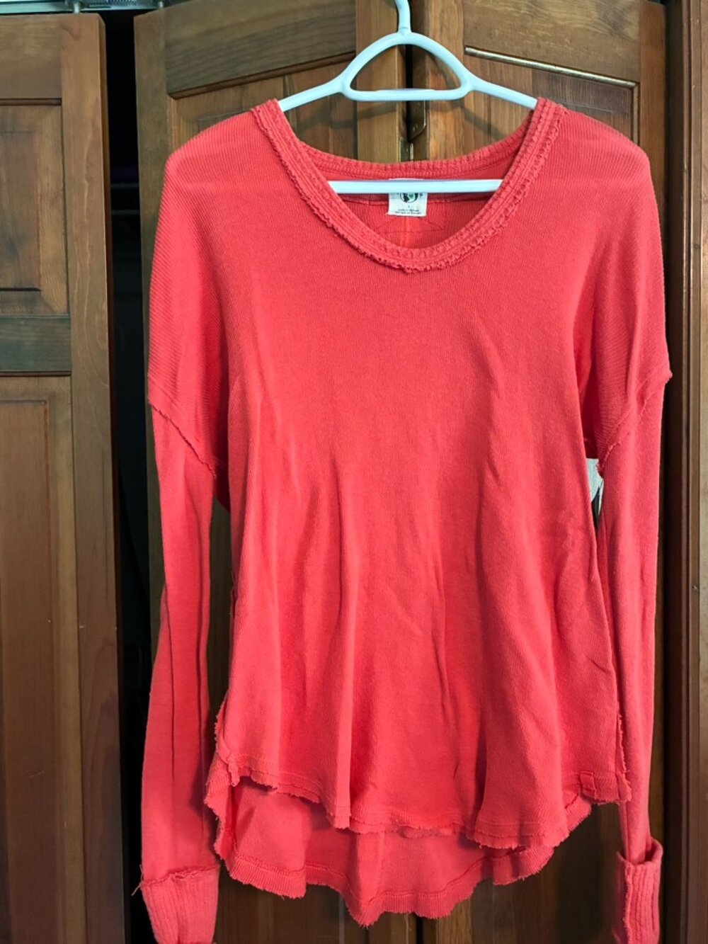 We The Free Free People Coral Red Oversized Long Sleeve Top Size Small